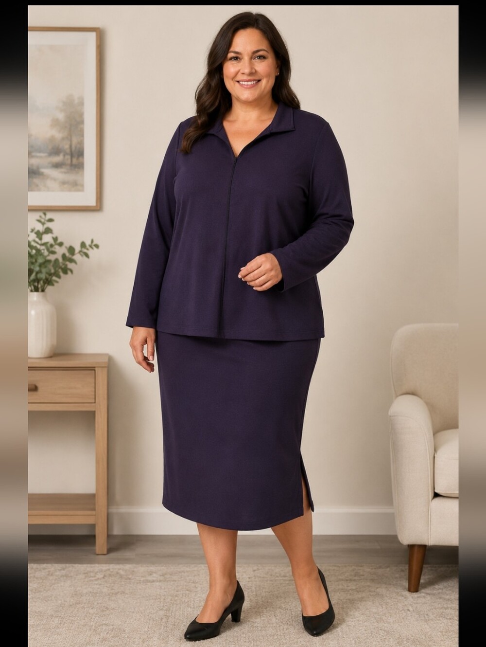 Avenue Plus Size 22/24 Purple 2 Pc Skirt Suit Stretch Waist Long Church Career